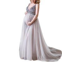 Sexy Women Pregnant Sling V Neck Sequin Cocktail Long Maxi Prom Gown Dress