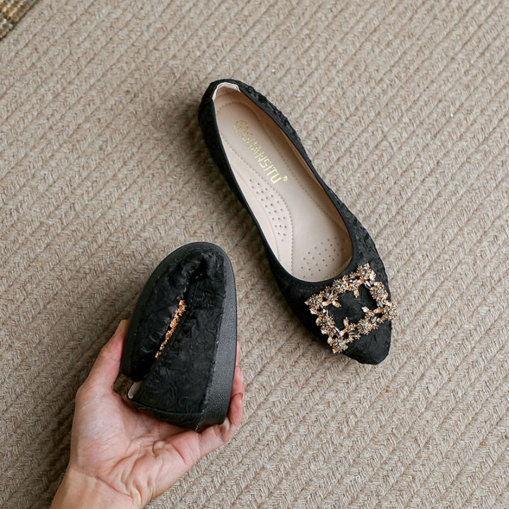 szhydz-szhydz-รองเท้าแฟชั่น2023ปลายแหลมพลอยเทียมรองเท้าผู้หญิงปากเบารองเท้าส้นแบนอเนกประสงค์สีดำ