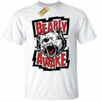 Cheap Hot Bearly Awake Mens T-Shirt funny lazy sleepy bear morning person white  3DWF