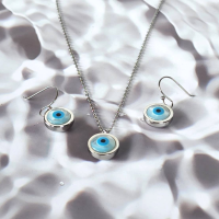 เซ็ทสร้อยคอและต่างหู EVIL EYE หรือดวงตาปีศาจ ประดับด้วยหินโอปอล  ความยาวสร้อย 20 นิ้ว