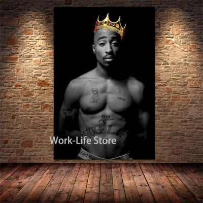 Tupac Shakur 2PAC Rap เพลง Rapper Star Wear Gold Crown โปสเตอร์และพิมพ์ Wall Art ภาพภาพวาดผ้าใบ Living Room Decor