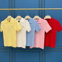 【High Quality】2023 Summer New Classic Polo Collar Button Fried Dough Twists Womens Knitted Short Sleeve Top