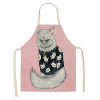 1 Pcs Women Kitchen Apron Cotton Linen Cute Cat Sleeveless Chef Cooking Aprons Kitchen accessories 55x68cm