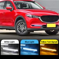 Lampu Jalan กลางวัน LED 2ชิ้นสำหรับ Cx5 Cx-5 Mazda Cx 5 2017 2018 2019 2020 2021โคมไฟ DRL ตัดหมอกพร้อมไฟเลี้ยวสีน้ำเงินยามค่ำคืน