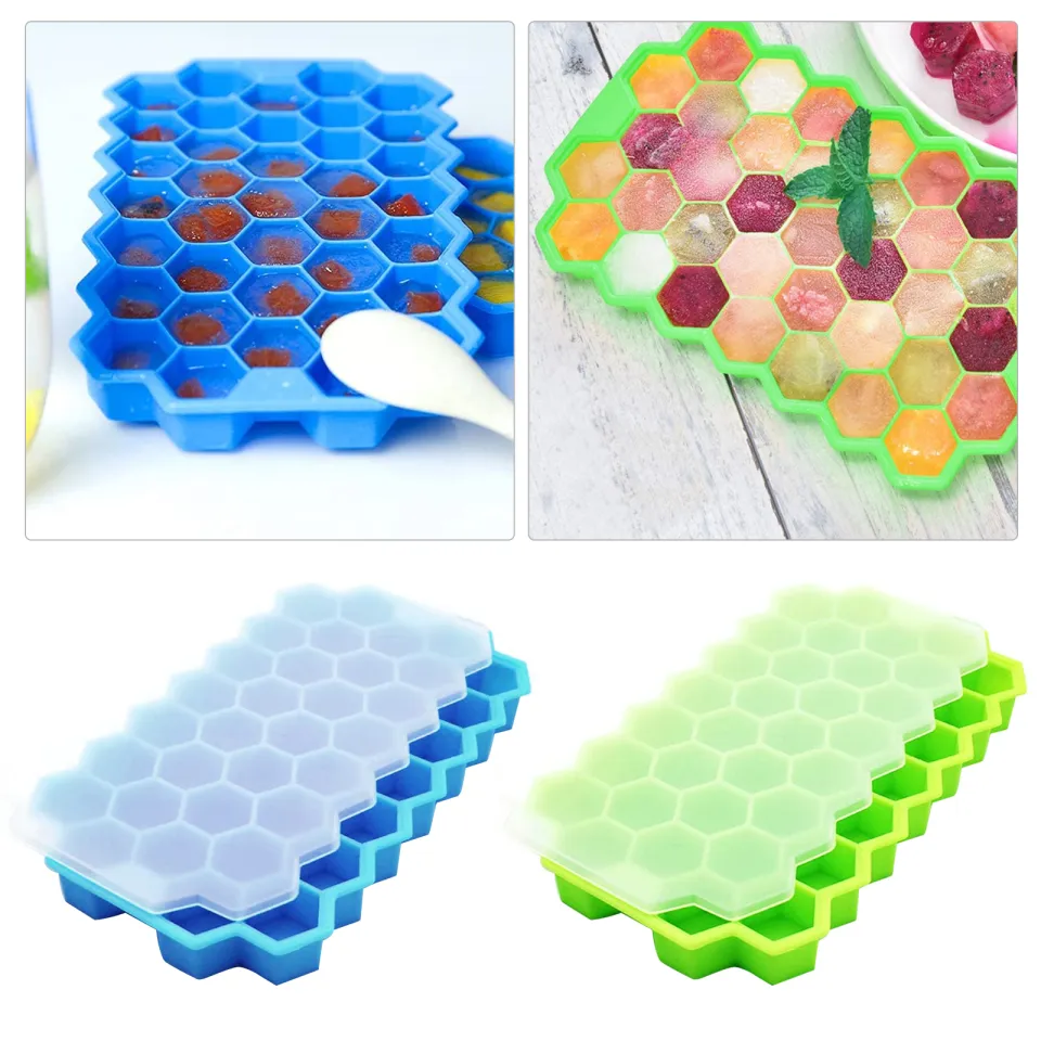 Silicone Ice Block Mold 37 with Cover Honeycomb Mesh 37 Stackable