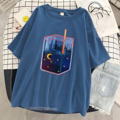 Starry Sky Drink Box Street Print Womens Tshirts Hip Hop Oversize T-Shirt 100% Cotton Tops Simplicity Loose Female/Male T Shirts