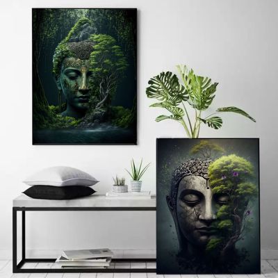 Abstract Buddha In Nature Poster Prints For Living Room Decor Religious Buddhist Staute And Landscape Canvas Painting Wall Art