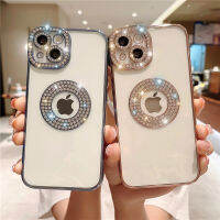 (ร้อน) สำหรับ 14 Pro Max หรูหราชุบแฟลชเพชรซิลิโคนเคสศัพท์สำหรับ 11 12 13 14 Plus Hollow Out Rhinestone Cover