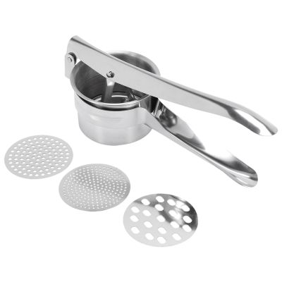 Stainless Steel Potato Ricer Masher with 3 Interchangeable Discs for Fine, Medium, and Coarse, Easy to Use for Potatoes