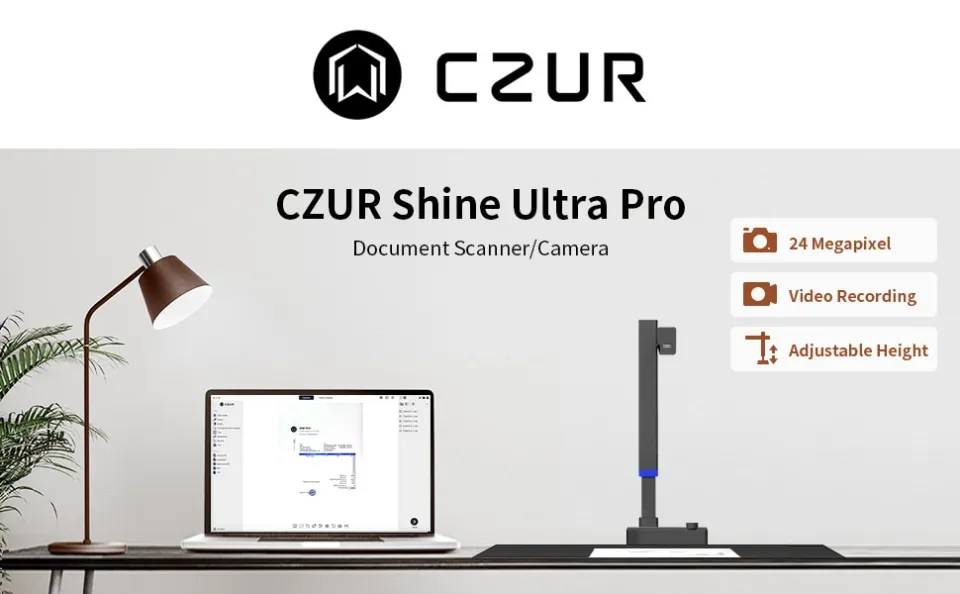 CZUR Shine Ultra Pro Book Scanner, 24MP Document Scanner, Portable