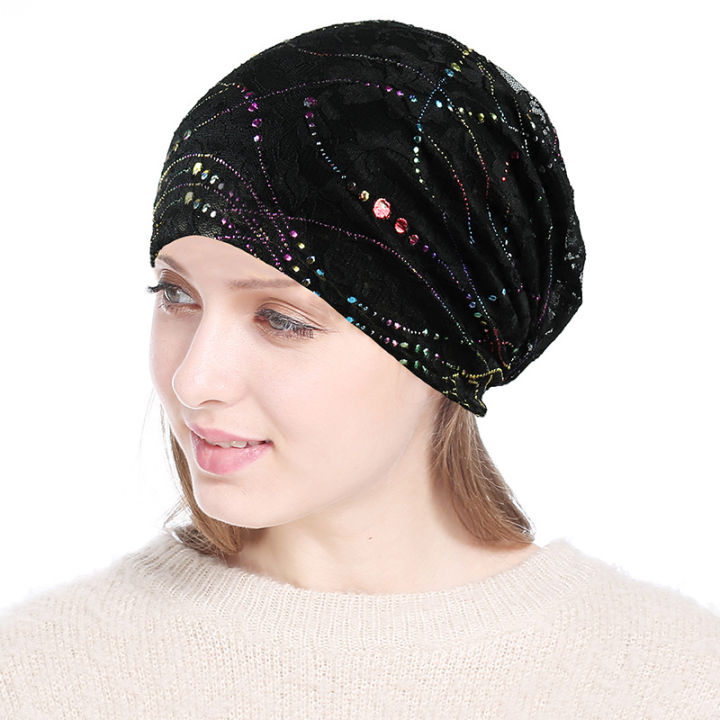 women-winter-knitted-windproof-warm-cap-female-summer-thin-lace-rhinestone-sports-sunscreen-fold-black-sun-hat-k32