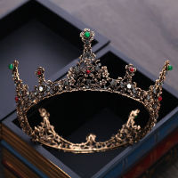 【CW】Baroque Vintage Black Crystal Beads Round Bridal Tiaras Big Crown Royal Queen Rhinestone Pageant Diadem Wedding Hair Accessories