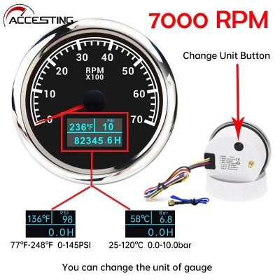 85มิลลิเมตรกันน้ำ3 In 1 T Achometer วัด7000รอบต่อนาที Tacho LED อุณหภูมิน้ำอุณหภูมิความดันน้ำมันที่มีจอแอลซีดีนาฬิกาทรายแสงไฟสีแดงสำหรับเรืออุปกรณ์เสริมในรถยนต์