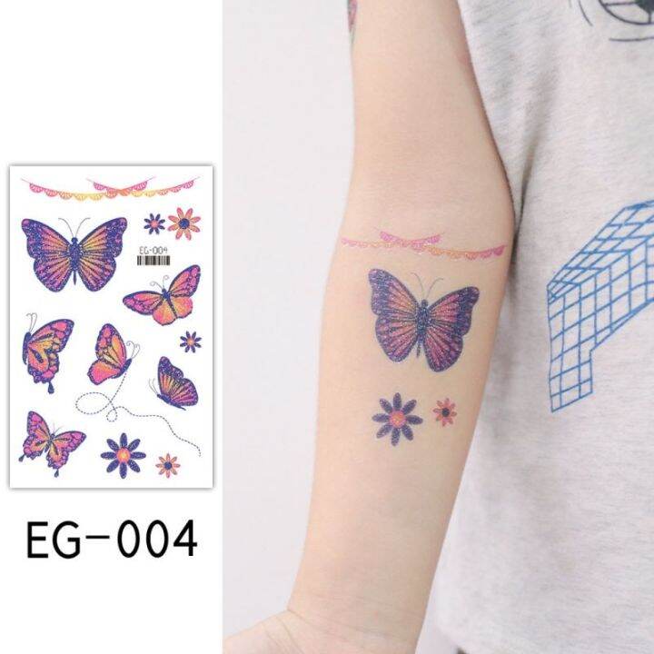 2pcs-bling-cartoon-mermaid-tattoos-stickers-butterfly-glitter-powder-waterproof-sticker-for-kids-student-gift