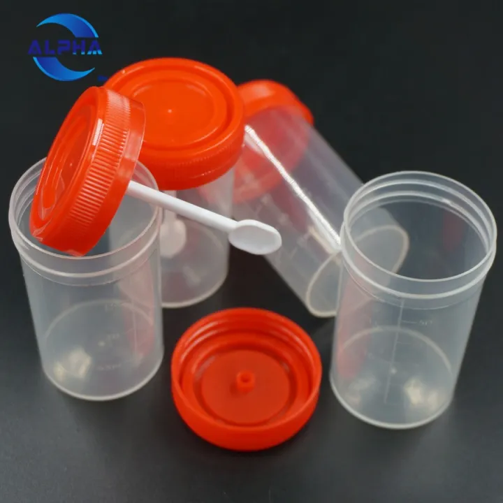 Specimen Container/ Stool Container with spoon 60ml (red) 100 pcs./Pack