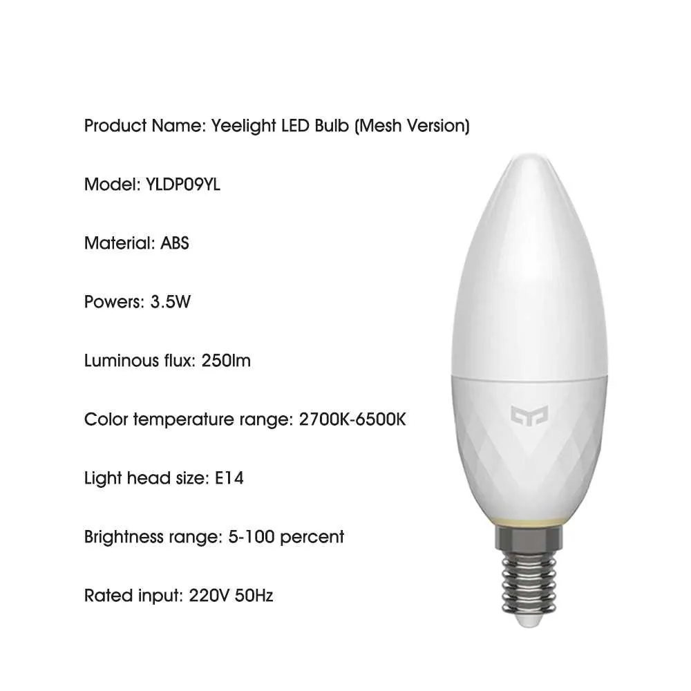 Belang Bewust worden uitlijning Xiaomi Yeelight Smart LED Bulb Mesh Version Smart LED Candle Light Bulb APP  Control E14 YLDP09YL 2700K-6500K 250lm 3.5W 220V (White) | Lazada