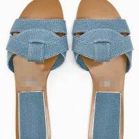 Spain 2023 summer new Muller shoes outer wear za/raˉcasual all-match blue denim flat bottom drag sandals women