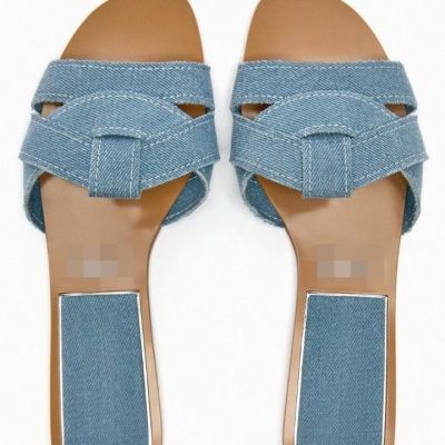za Spain 2023 summer new Muller shoes outer wear casual all-match blue denim slides flat bottom drag sandals women
