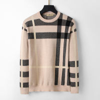 【Physical Atari 】Original Burberrys Men S Cotton Knitted Sweater Bottoming Shirt 2022 New Mens Striped Round Neck Brand Fashion Casual Vintage Sweater