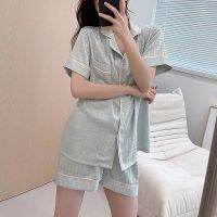 Womens Pajamas Spring And Summer Short-sleeved Shorts Trousers Three-piece Set Of Bird Check Ice Silk Breathable Home Clothes