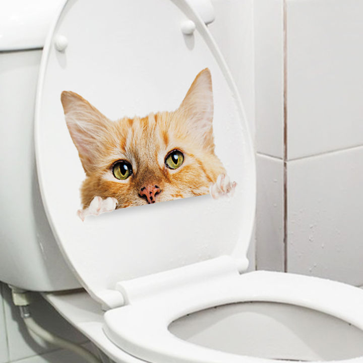 แมวตลกสดใสกันน้ำสติกเกอร์ติดฝาโถส้วมห้องน้ำถอดสติกเกอร์ตกแต่งห้องน้ำได้ง่าย