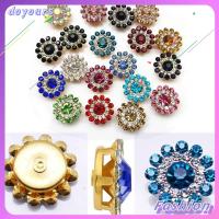 DOYOURS 10PCS 14mm ก้นเหล็ก รูปดอกไม้ เครื่องประดับหมวก พลอยเทียม ตกแต่งเสื้อผ้า หินแก้วคริสตัล ปุ่ม