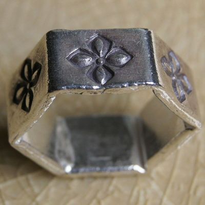 Thai design a masterpiece worn beautiful valuable hexagon ring Silver Thai Karen hill tribe Size 6 7 8 UK L N P