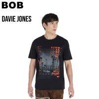 BoB-DAVIE JONES เสื้อยืดพิมพ์ลาย สีดำ ทรง Regular Fit Graphic Print T-Shirt in black TB0204BKSMLXL-3XL unisex #polo