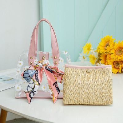 2021 Fashion Women Transparent Daisy Pattern Shoulder Bag Hardware Chain Strap Color Block Messenger Handbag Composite Tote 【MAY】