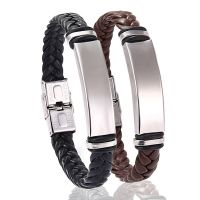 Stainless Steel Bracelet Simple Casual Leather Woven Bracelet Titanium Steel Leather Bracelet Bracelet for Men Stainless Steel Charms and Charm Bracel