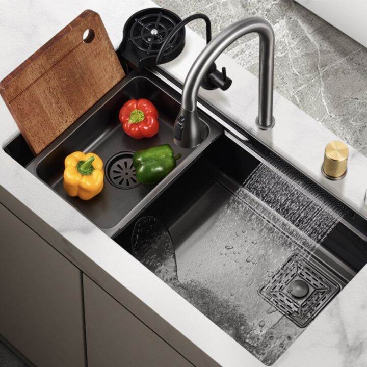 Waterfall Large Multiple Size Black Grey Nano Kitchen Sink Wash Basin