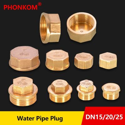 PHONKOM Plumbing Plugs DN15 G1/2" Brass Pipe Fittings BSP DN20 G3/4" DN25 1" Water Pipe Plug Cap Copper Tube End Cap Male/Female Pipe Fittings Accesso