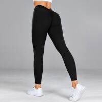 【CC】❄✵  Back V-Waistline Leggings Ruched Pants Newest Gym Clothing Jogging Cycling Trousers Female