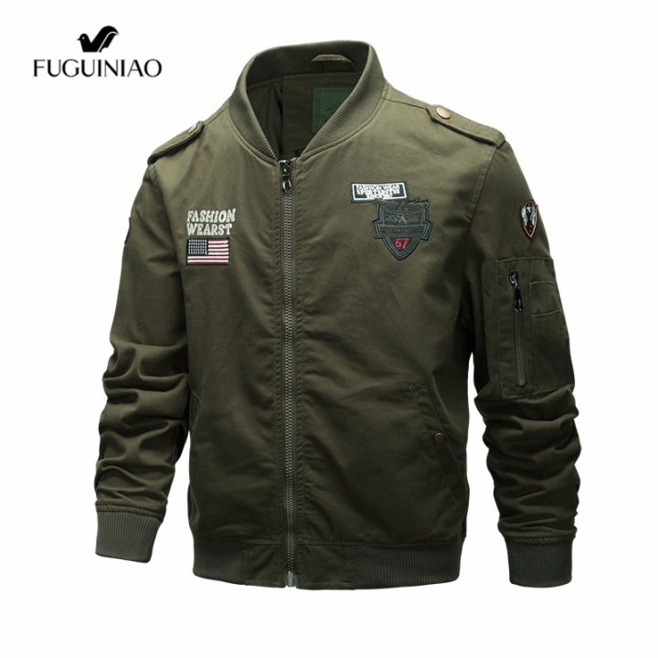 fuguiniaoเสื้อแจ็คเก็ตทหารสำหรับผู้ชาย-เสื้อคลุมลำลองผ้าฝ้ายแท้ไซส์ใหญ่พิเศษเสื้อโค้ทเสื้อบอมเบอร์แจ็คเก็ตใส่ในฤดูใบไม้ร่วงเสื้อแจ็คเก็ตลำลองผ้าฝ้ายแท้ไซส์ใหญ่พิเศษเสื้อโค้ทเสื้อบอมเบอร์แจ็คเก็ตสำหรับ
