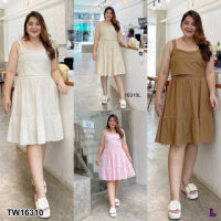 B16310 Dress #Bigsize ชายระบาย ผูกโบว์หลัง เอวยางยืด Dress #Bigsize, fringed hem, bow tie at the back, elastic waist