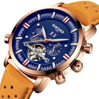 ZZOOI KINYUED Skeleton Tourbillon Mechanical Watch Men Automatic Classic Rose Gold Leather Mechanical Wrist Watches Reloj Hombre 2022