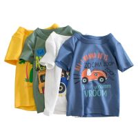 2-9 Years Boys T Shirt Cartoon Animals Baby Kids Children Cotton Short Sleeves Summer Clothing Car Dinosaur Shark Printing KF918