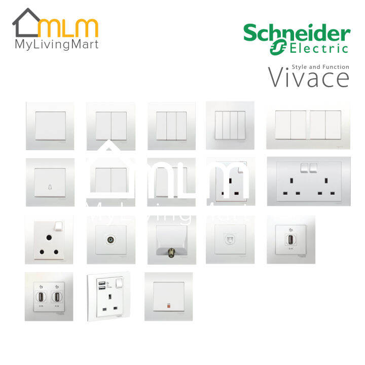 Schneider Vivace Series Switch Sockets 13A 20A Double Pole White SIRIM ...