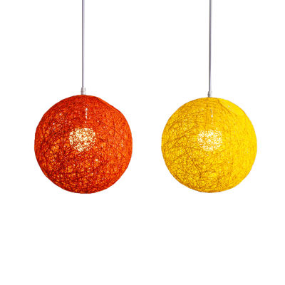 2 Pcs Bamboo, Rattan and Hemp Ball Chandelier Individual Creativity Spherical Rattan Nest Lampshade - Orange &amp; Yellow