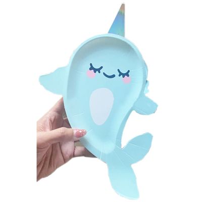 【CW】❣㍿  Theme Paper Plates Under The Sea Disposable Narwhal Plate Happy Birthday Kids Boy