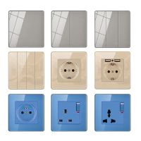 86 Type Tempered Glass Wall Switch Socket Panel Light Switch EU French UK Electrical Wall USB Outlets Socket Plug TV