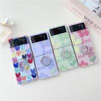 ที่กระเป๋าใส่ของเคสที่มีห่วงโทรศัพท์ดอกไม้สด Ins สำหรับ Samsung Galaxy Z Flip 3 4 5 2 1ฝาหลังกันกระแทกแบบใส