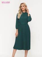 【hot】♂  S.FLAVOR Collar Draped Working 3/4 Sleeve  A-line Vestidos