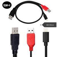 USB To Type-C Power Data Male USB 2.0 Dual Power To USB-C Type-C Y 2 In 1 Cable Cord For Lap Top Hard Disk 80cm Black