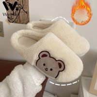 2024 Women Winter Cotton Bear Plush Slippers Women Indoor Outdoor Wear Soft Thick Non-slip Warm Cute Design Fashion Versatile