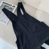 Black denim overalls women s spring and autumn new style straight tube loose and thin Western style age-reducing suspend