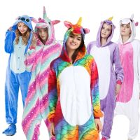 New Boy Girls Kigurumi Pajama Unicorn Onesie Cartoon Stitch Zipper Flannel Family Party Anime Jumpsuits Winter Homewear