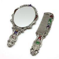 Womens Vintage Castle Portable Cosmetic Mirror Russian Style Handle Mirror Set with Comb Drop Shipping Mirrors