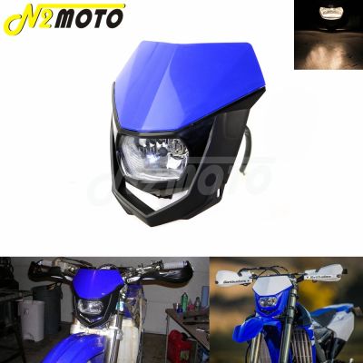 รถจักรยานยนต์ Dirt Bike Dual Sport Enduro Motocross ไฟหน้า Fairing สำหรับ Yamaha YZ XT WR TTR TT Blue ไฟหน้า12V 35W