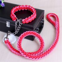 1.2M 17 colors Length Double Strand Rope Large Dog Leashes Metal P Chain Buckle National Color Pet Traction Rope Collar Set A 15